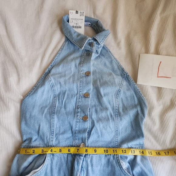 Zara Z1975 HALTER NECK DENIM JUMPSUIT light blue BNWT - Picture 6 of 16